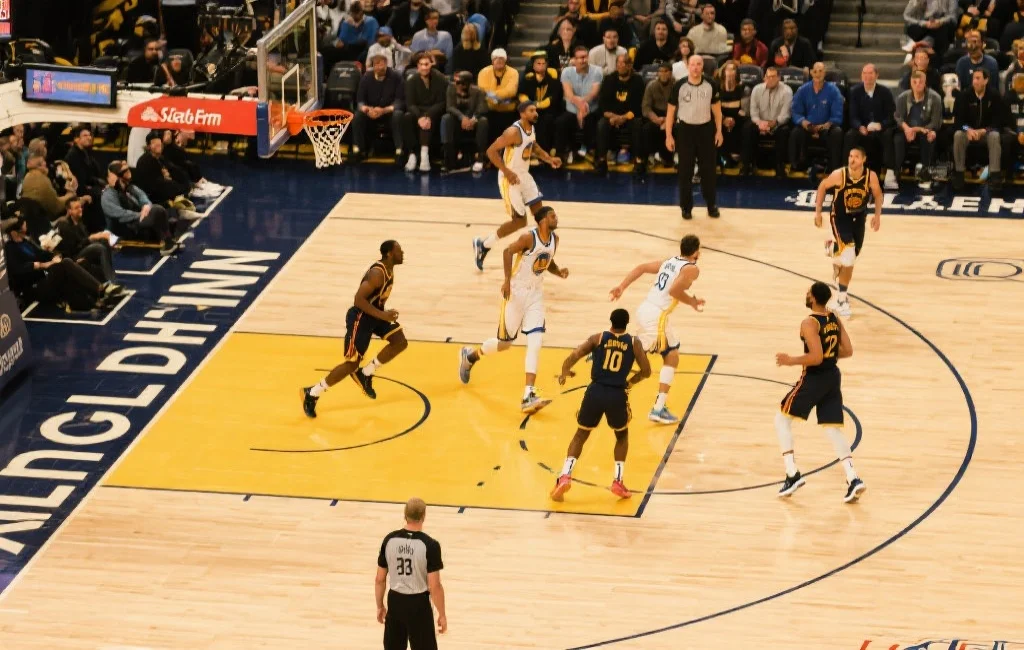 篮球比赛中战术配合的动态场景